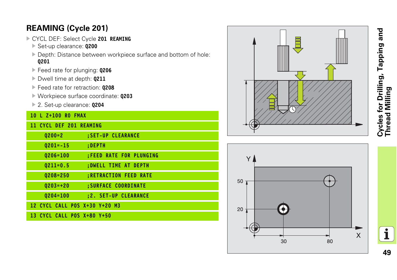 Reaming (cycle 201) | HEIDENHAIN iTNC 530 (340 49x-03) Pilot User Manual | Page 49 / 126