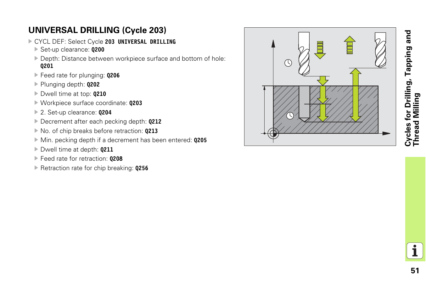 Universal drilling (cycle 203) | HEIDENHAIN iTNC 530 (340 49x-03) Pilot User Manual | Page 51 / 126