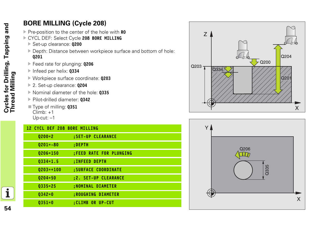 Bore milling (cycle 208) | HEIDENHAIN iTNC 530 (340 49x-03) Pilot User Manual | Page 54 / 126