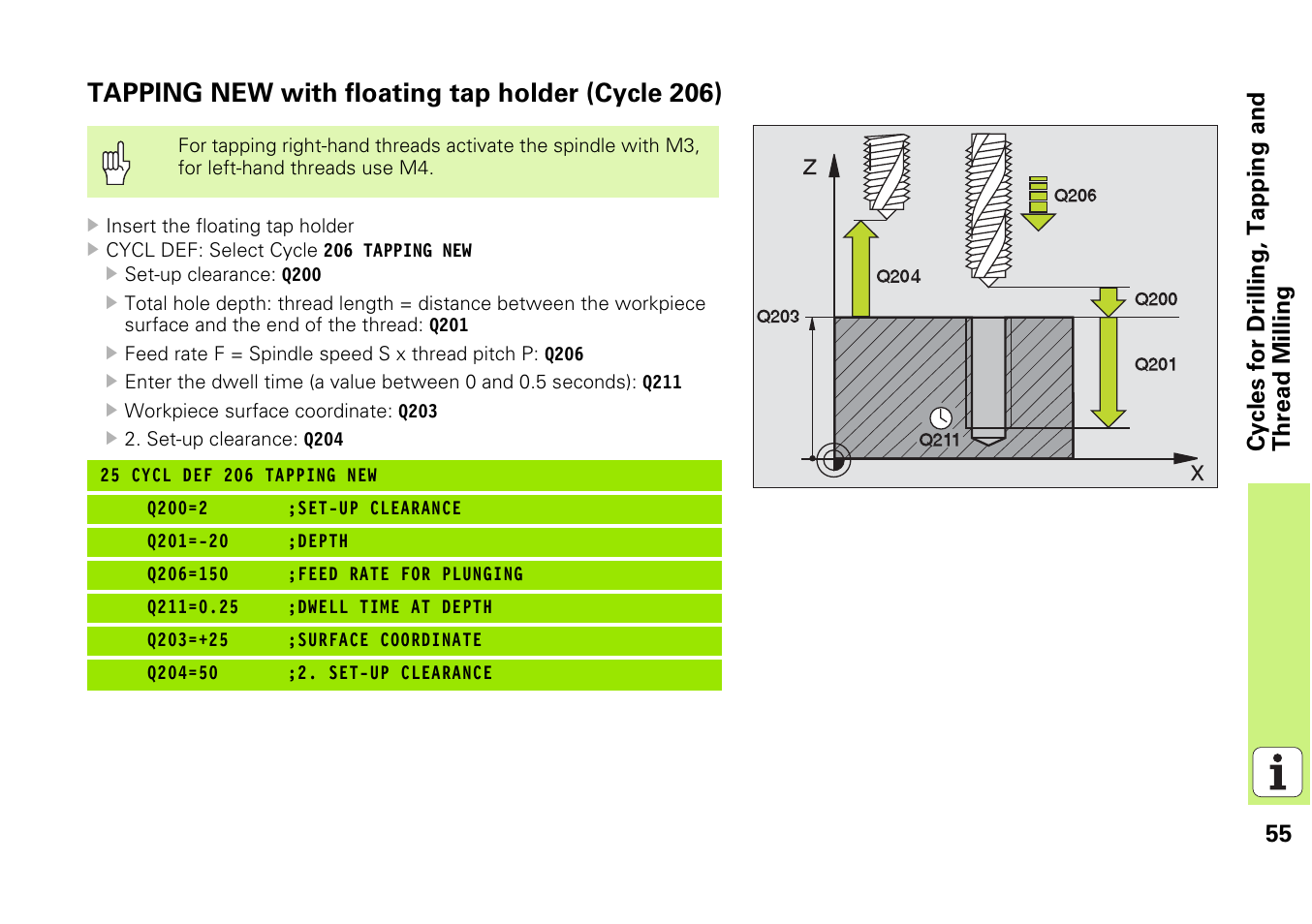 Tapping new with floating tap holder (cycle 206) | HEIDENHAIN iTNC 530 (340 49x-03) Pilot User Manual | Page 55 / 126