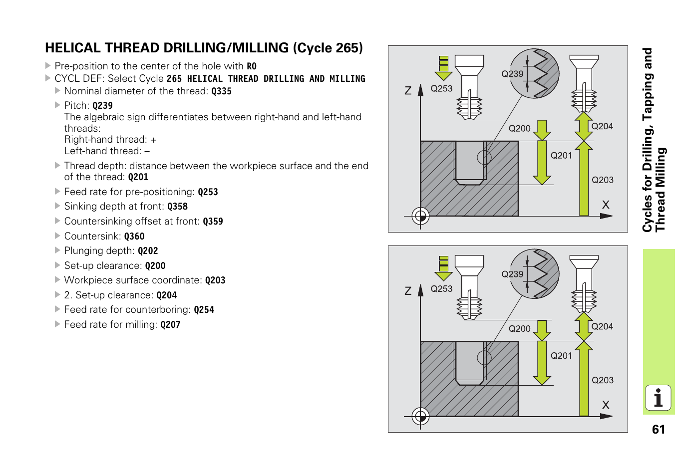Helical thread drilling/milling (cycle 265) | HEIDENHAIN iTNC 530 (340 49x-03) Pilot User Manual | Page 61 / 126