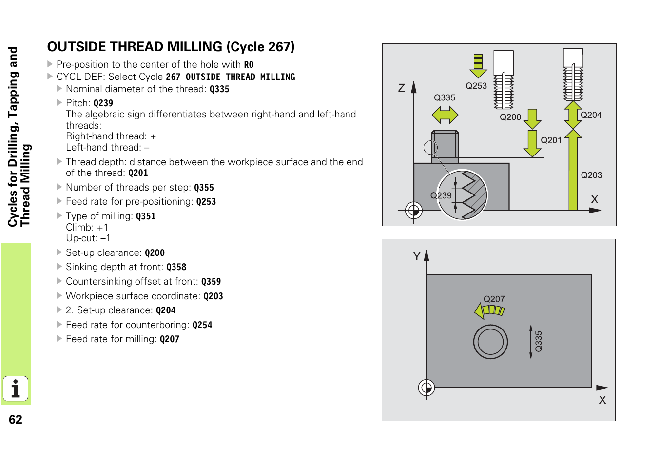 Outside thread milling (cycle 267) | HEIDENHAIN iTNC 530 (340 49x-03) Pilot User Manual | Page 62 / 126