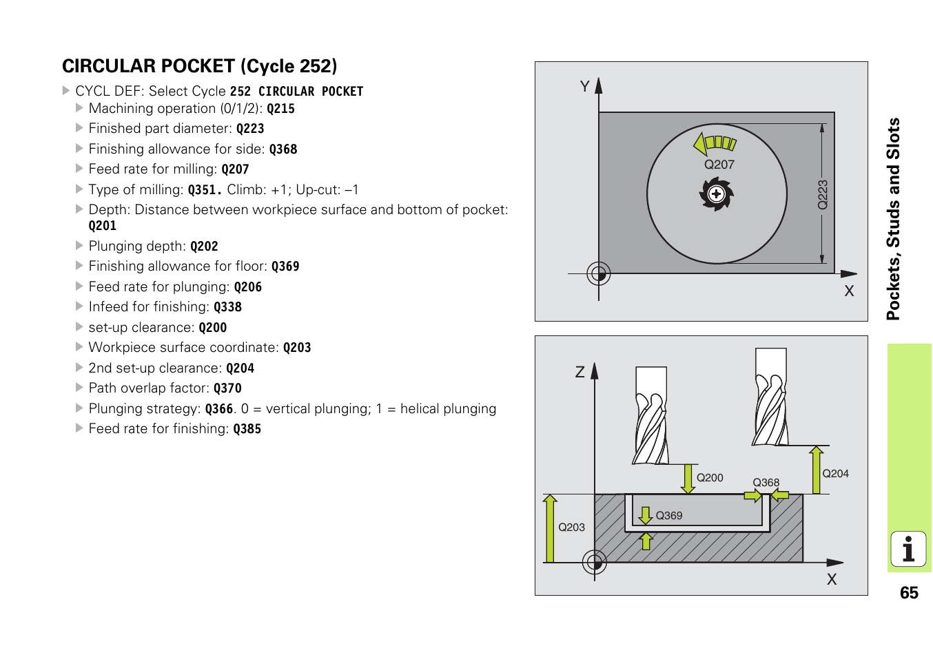 Circular pocket (cycle 252), 65 pockets, studs and slots | HEIDENHAIN iTNC 530 (340 49x-03) Pilot User Manual | Page 65 / 126