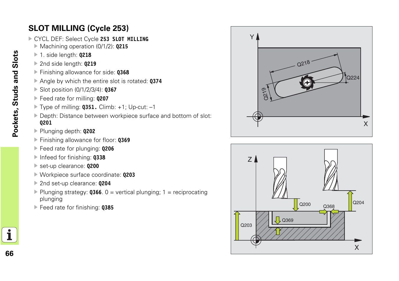 Slot milling (cycle 253), 66 pockets, studs and slots | HEIDENHAIN iTNC 530 (340 49x-03) Pilot User Manual | Page 66 / 126