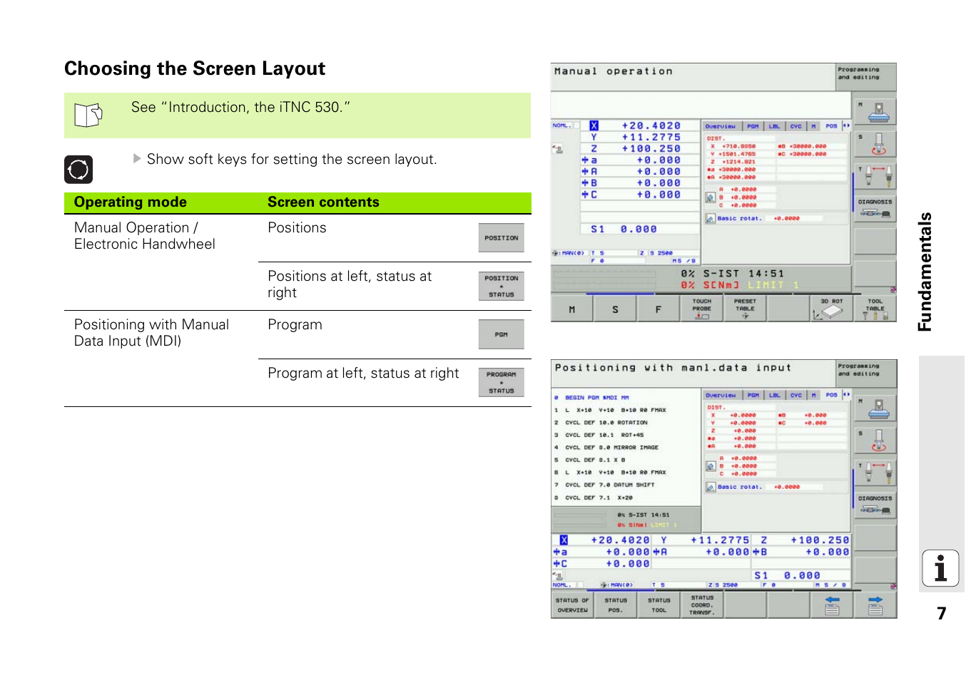 Choosing the screen layout | HEIDENHAIN iTNC 530 (340 49x-03) Pilot User Manual | Page 7 / 126