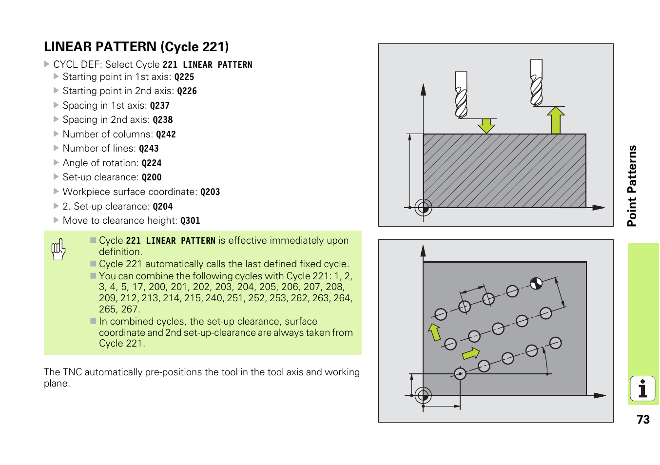 Linear pattern (cycle 221), 73 poin t patt erns | HEIDENHAIN iTNC 530 (340 49x-03) Pilot User Manual | Page 73 / 126