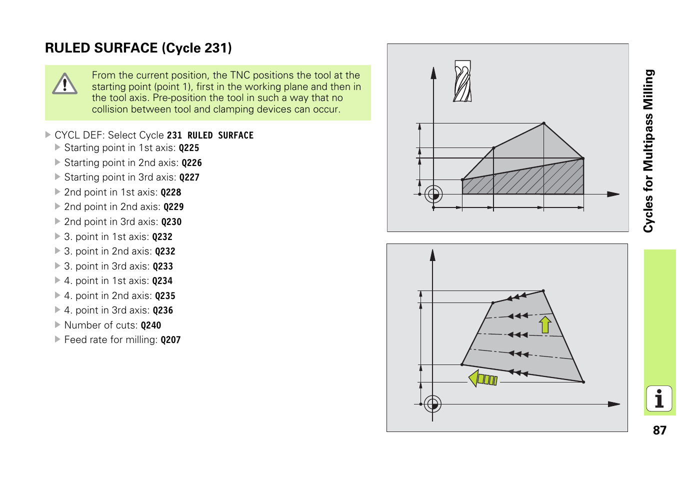 Ruled surface (cycle 231), 87 cyc les for multipass milling | HEIDENHAIN iTNC 530 (340 49x-03) Pilot User Manual | Page 87 / 126