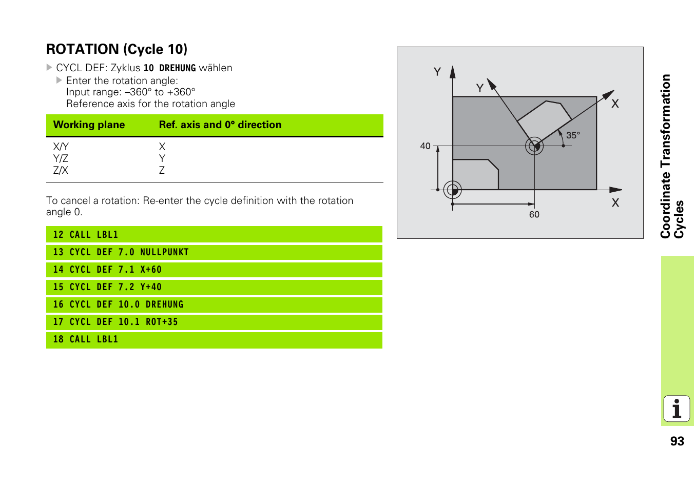 Rotation (cycle 10) | HEIDENHAIN iTNC 530 (340 49x-03) Pilot User Manual | Page 93 / 126