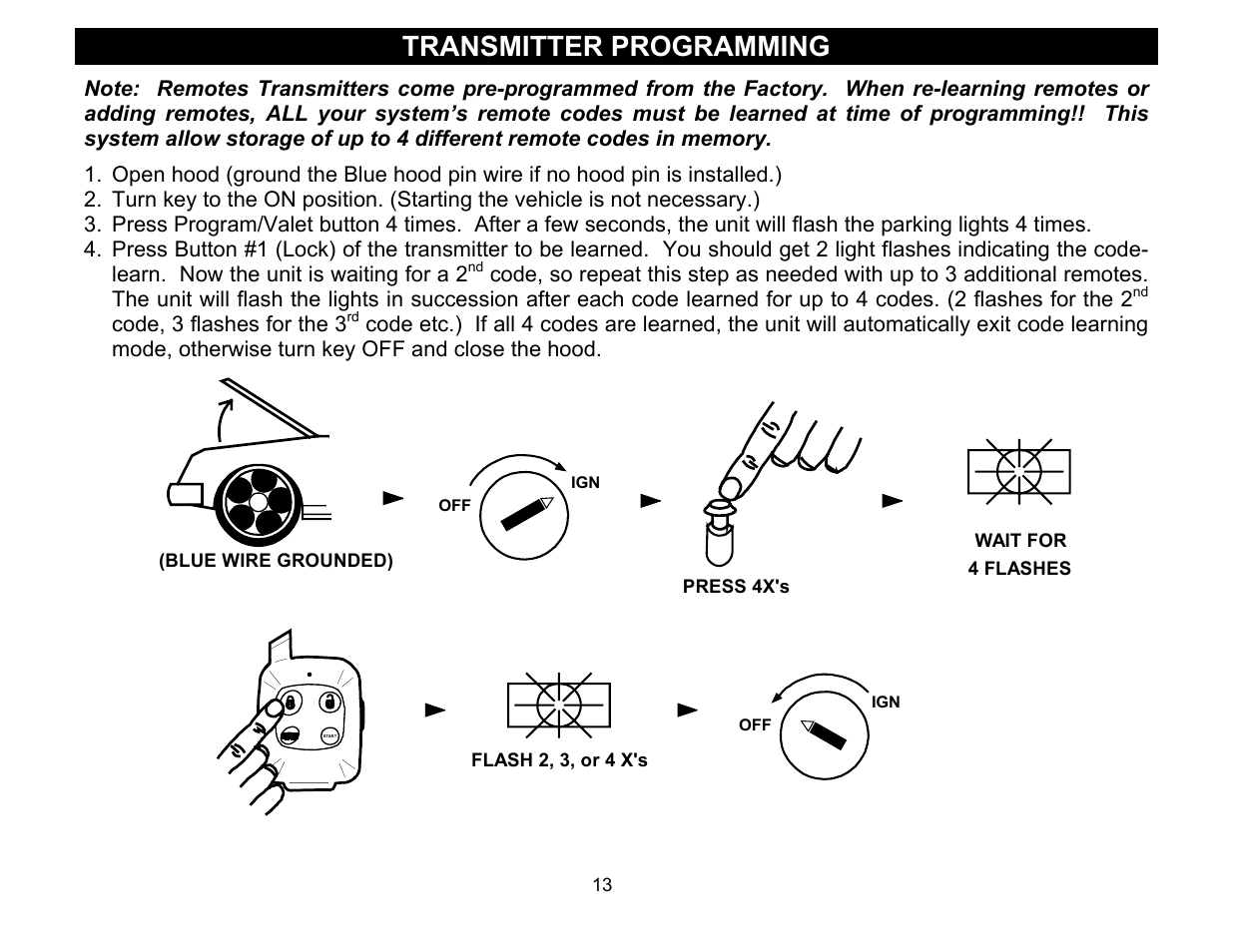 Transmitter programming | Crimestopper Security Products CS-2011RS User Manual | Page 13 / 16