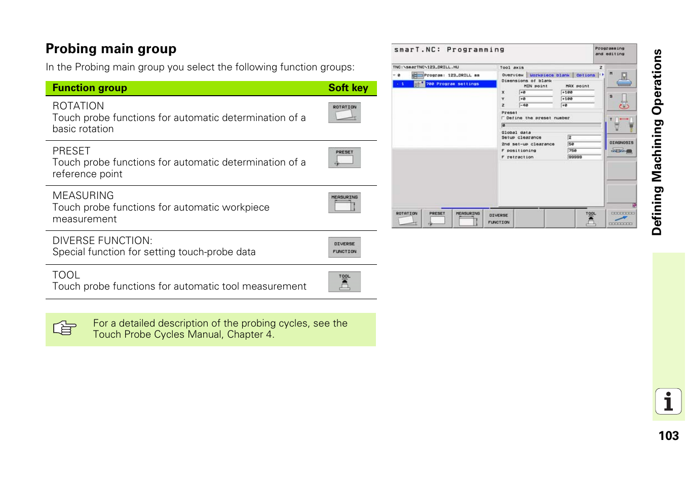 Probing main group | HEIDENHAIN iTNC 530 (340 49x-03) smarT.NC Pilot User Manual | Page 103 / 171