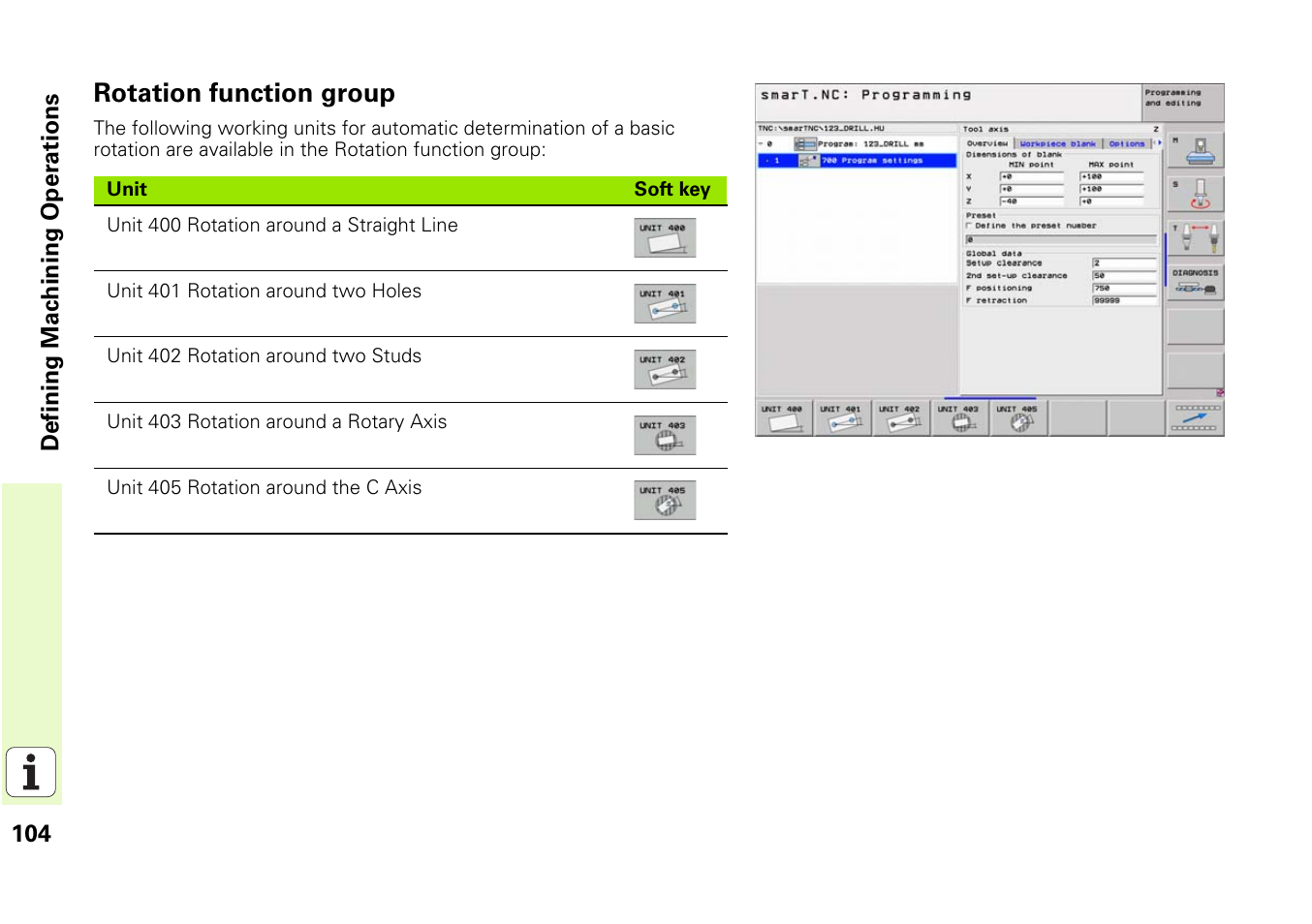 Rotation function group | HEIDENHAIN iTNC 530 (340 49x-03) smarT.NC Pilot User Manual | Page 104 / 171