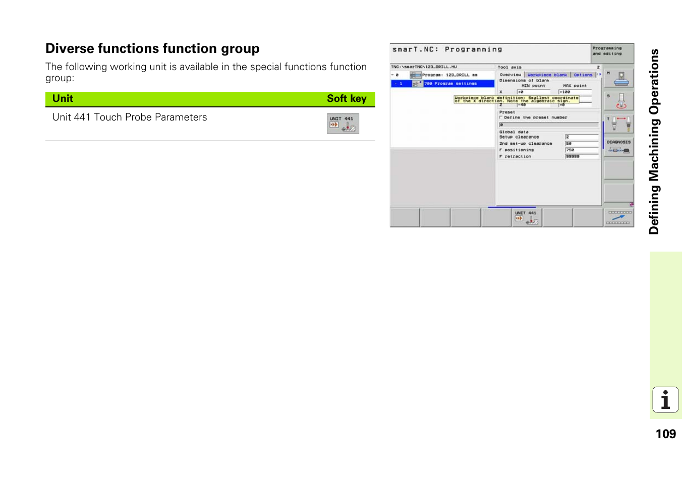 Diverse functions function group | HEIDENHAIN iTNC 530 (340 49x-03) smarT.NC Pilot User Manual | Page 109 / 171