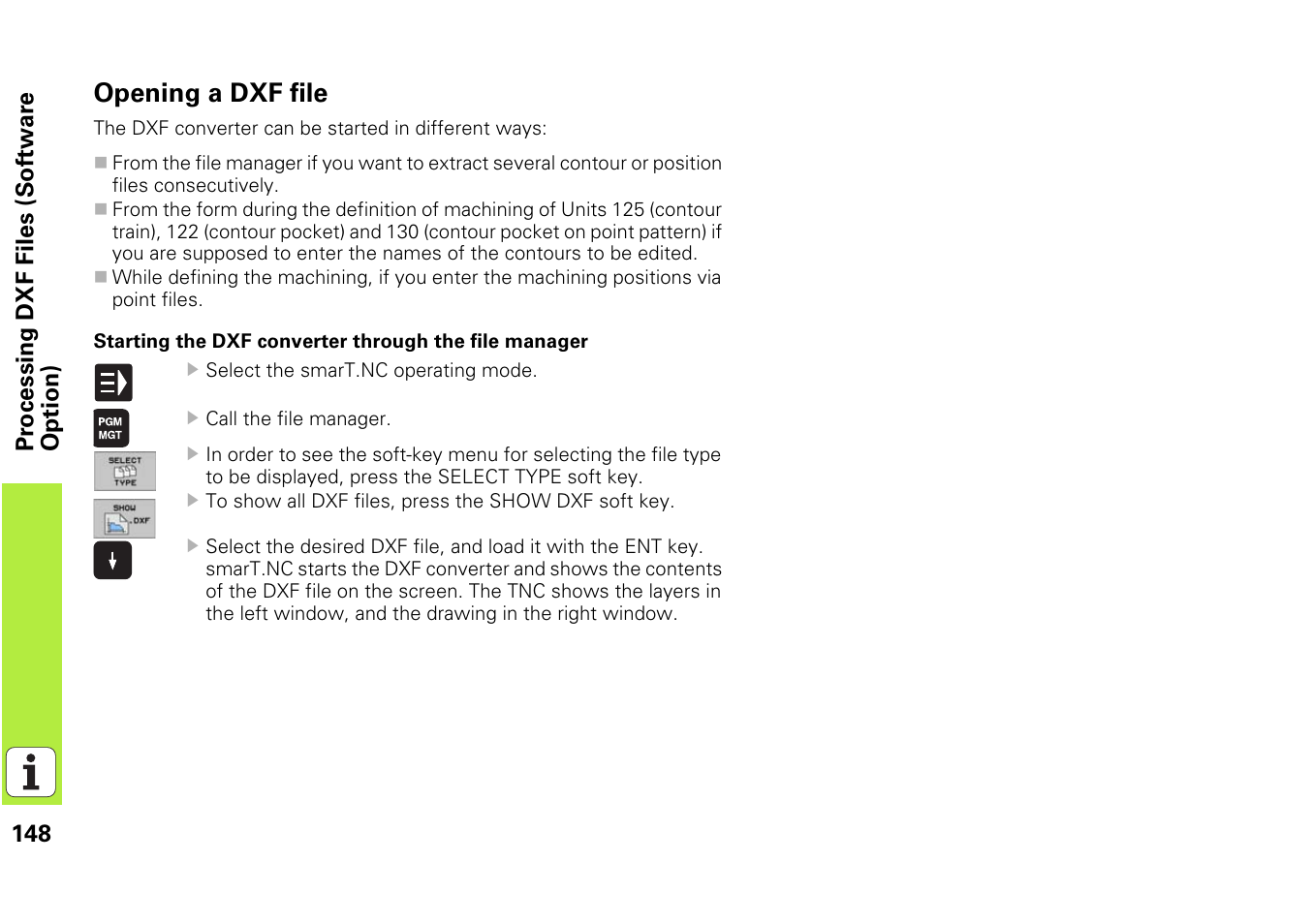 Opening a dxf file | HEIDENHAIN iTNC 530 (340 49x-03) smarT.NC Pilot User Manual | Page 148 / 171