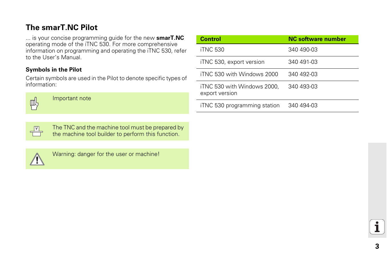 The smart.nc pilot | HEIDENHAIN iTNC 530 (340 49x-03) smarT.NC Pilot User Manual | Page 3 / 171