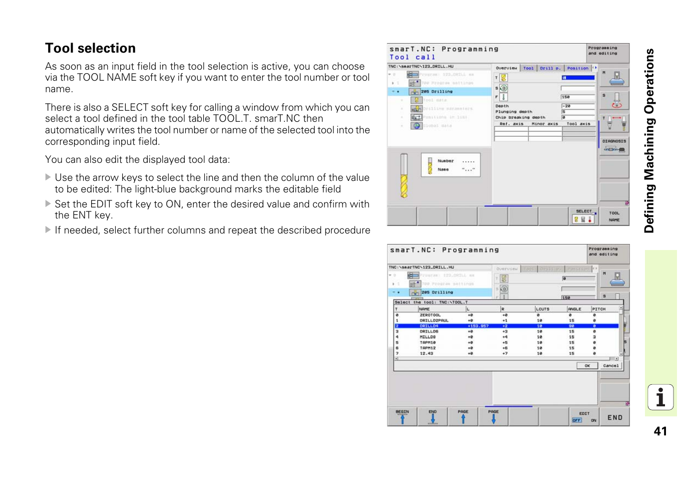 Tool selection | HEIDENHAIN iTNC 530 (340 49x-03) smarT.NC Pilot User Manual | Page 41 / 171