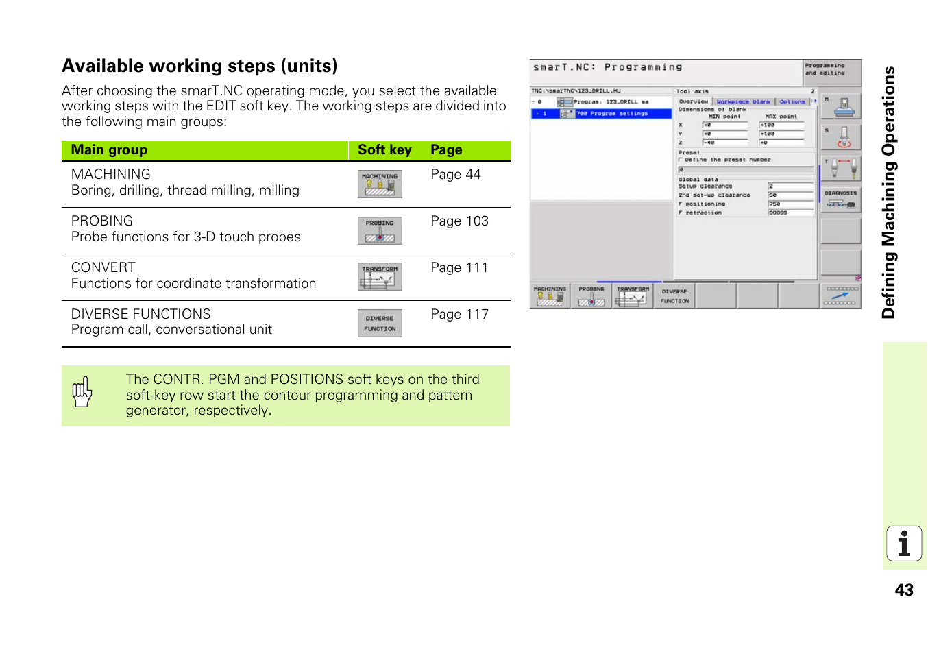 Available working steps (units) | HEIDENHAIN iTNC 530 (340 49x-03) smarT.NC Pilot User Manual | Page 43 / 171