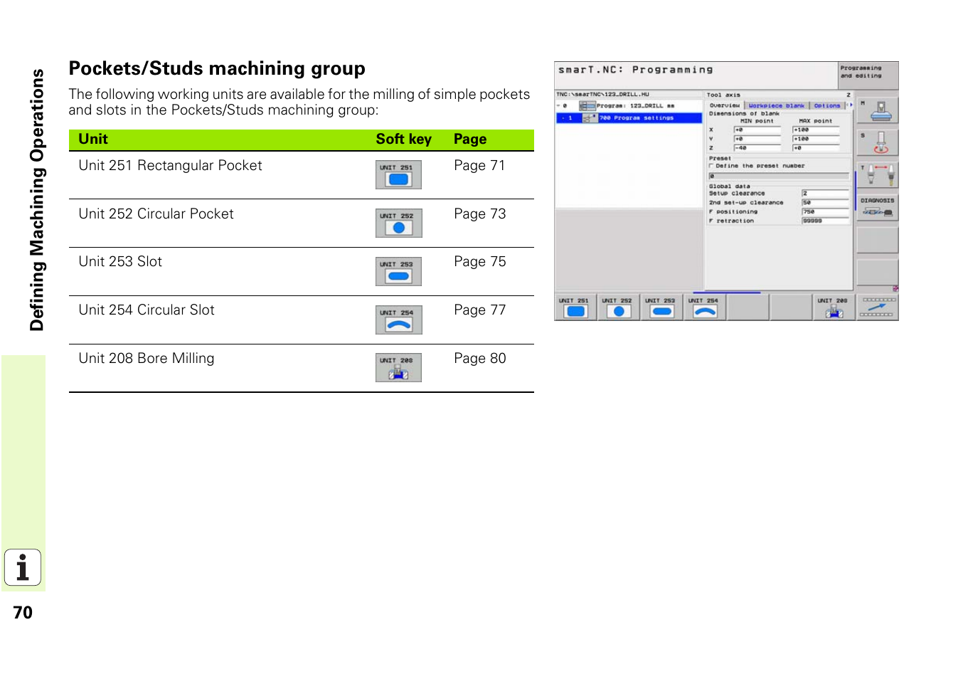 Pockets/studs machining group | HEIDENHAIN iTNC 530 (340 49x-03) smarT.NC Pilot User Manual | Page 70 / 171