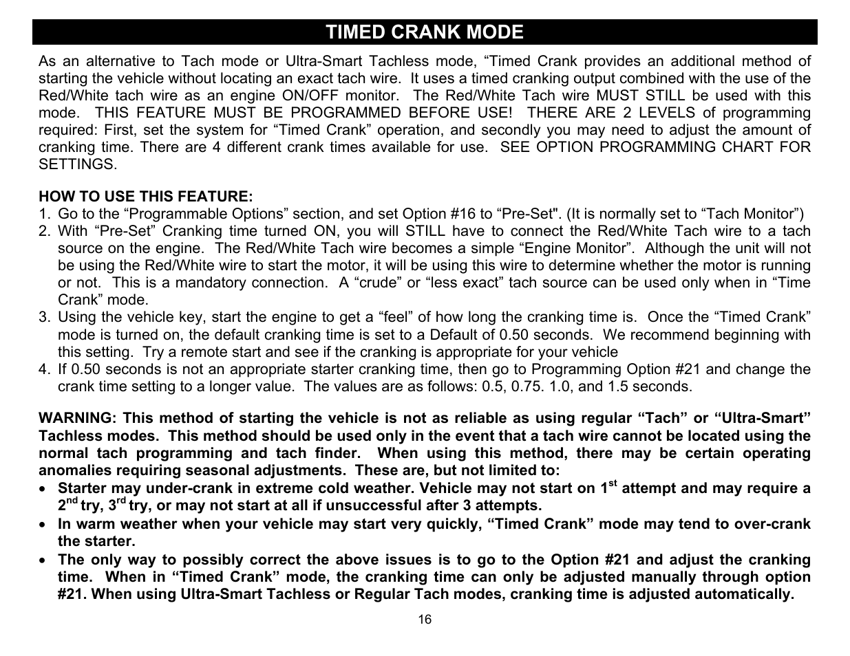 Timed crank mode | Crimestopper Security Products CS-2011RS SERIES IV User Manual | Page 16 / 28