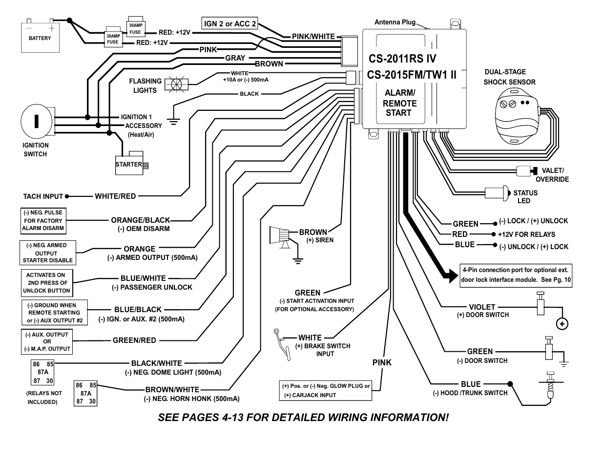 Cs-2011rs iv, See pages 4-13 for detailed wiring information | Crimestopper Security Products CS-2011RS SERIES IV User Manual | Page 28 / 28