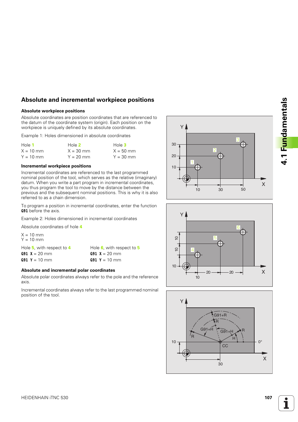Absolute and incremental workpiece positions, 1 f u ndam e n tals | HEIDENHAIN iTNC 530 (340 49x-03) ISO programming User Manual | Page 107 / 675