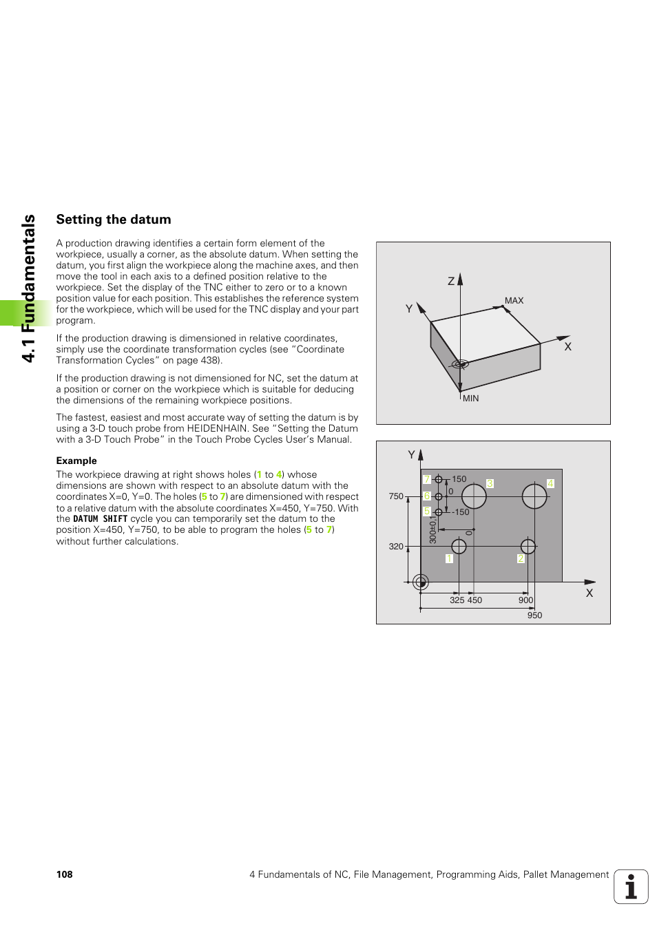 Setting the datum, 1 f u ndam e n tals | HEIDENHAIN iTNC 530 (340 49x-03) ISO programming User Manual | Page 108 / 675