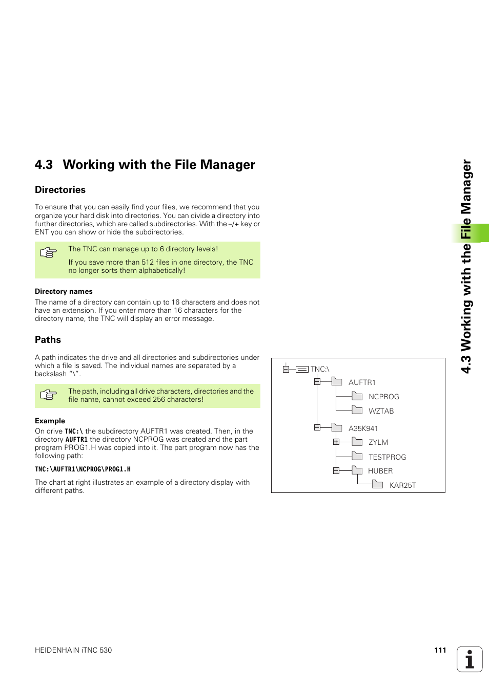 3 working with the file manager, Directories, Paths | HEIDENHAIN iTNC 530 (340 49x-03) ISO programming User Manual | Page 111 / 675