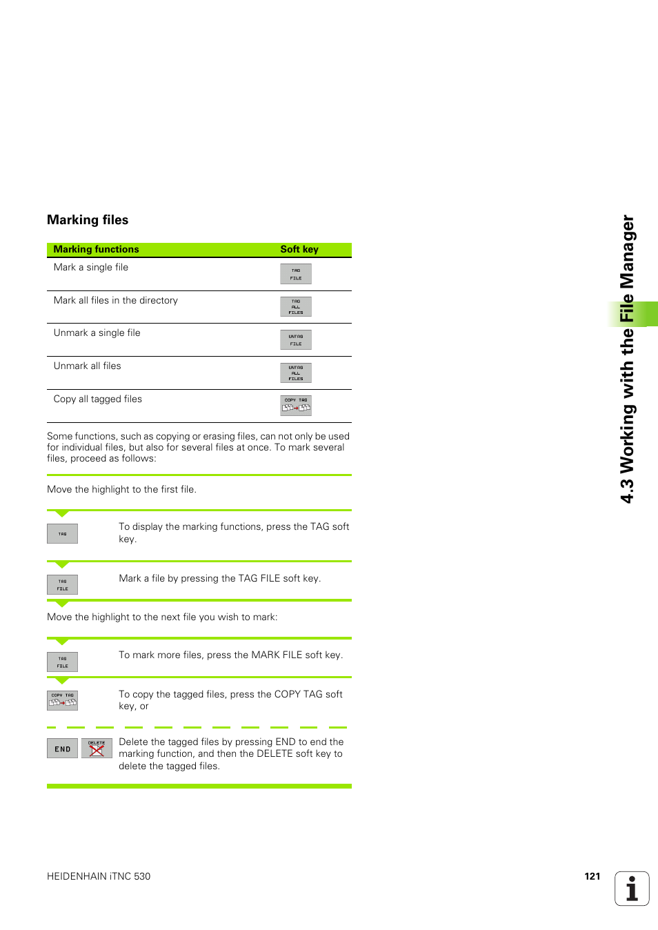 Marking files, 3 w o rking with the file manag er | HEIDENHAIN iTNC 530 (340 49x-03) ISO programming User Manual | Page 121 / 675