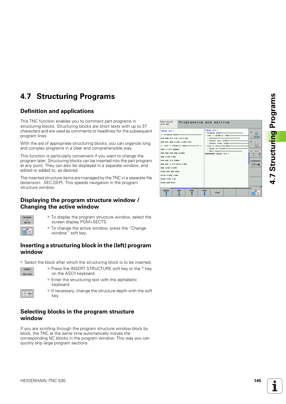 7 structuring programs, Definition and applications, Selecting blocks in the program structure window | HEIDENHAIN iTNC 530 (340 49x-03) ISO programming User Manual | Page 145 / 675