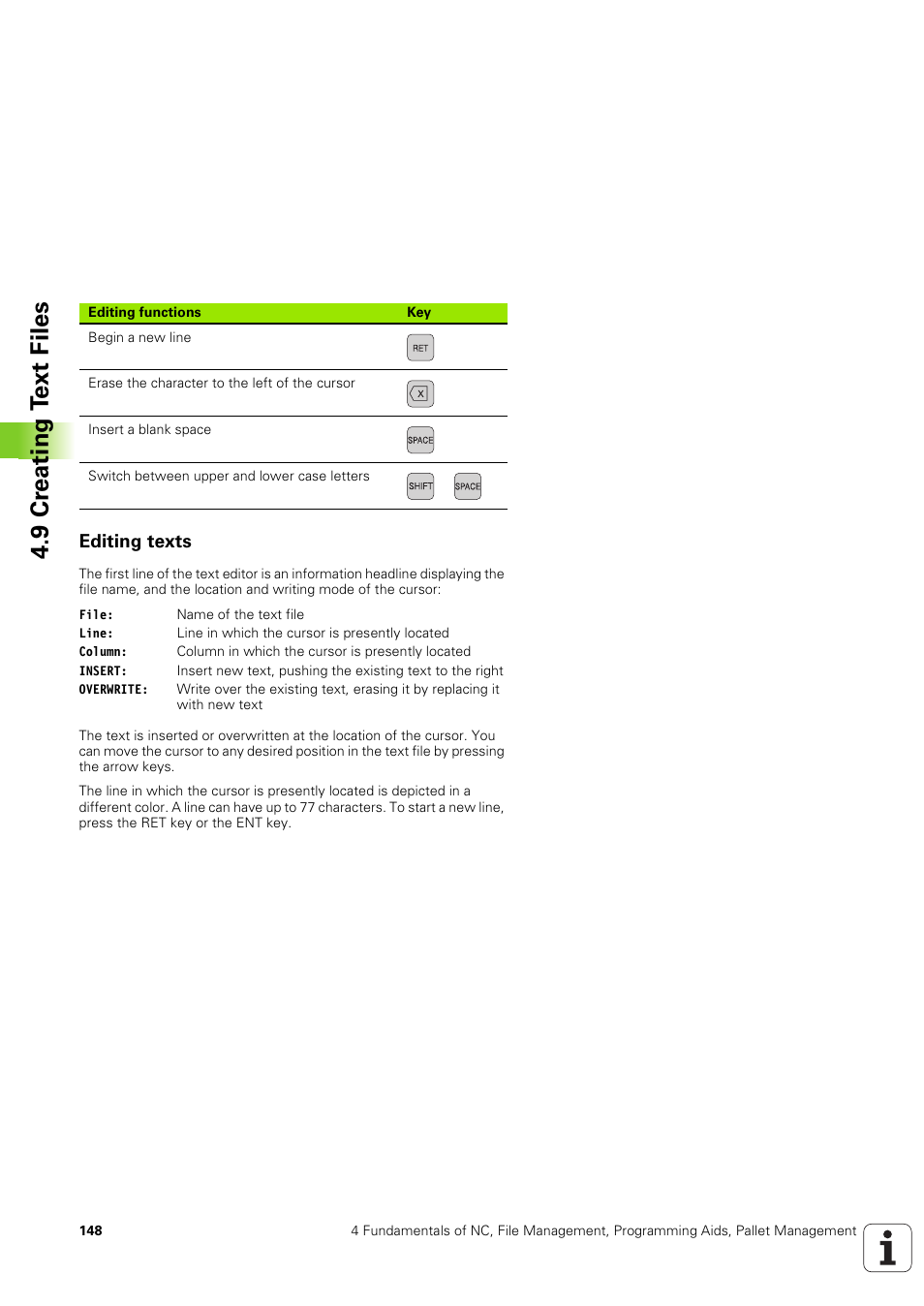 Editing texts, 9 cr eating t ext files | HEIDENHAIN iTNC 530 (340 49x-03) ISO programming User Manual | Page 148 / 675