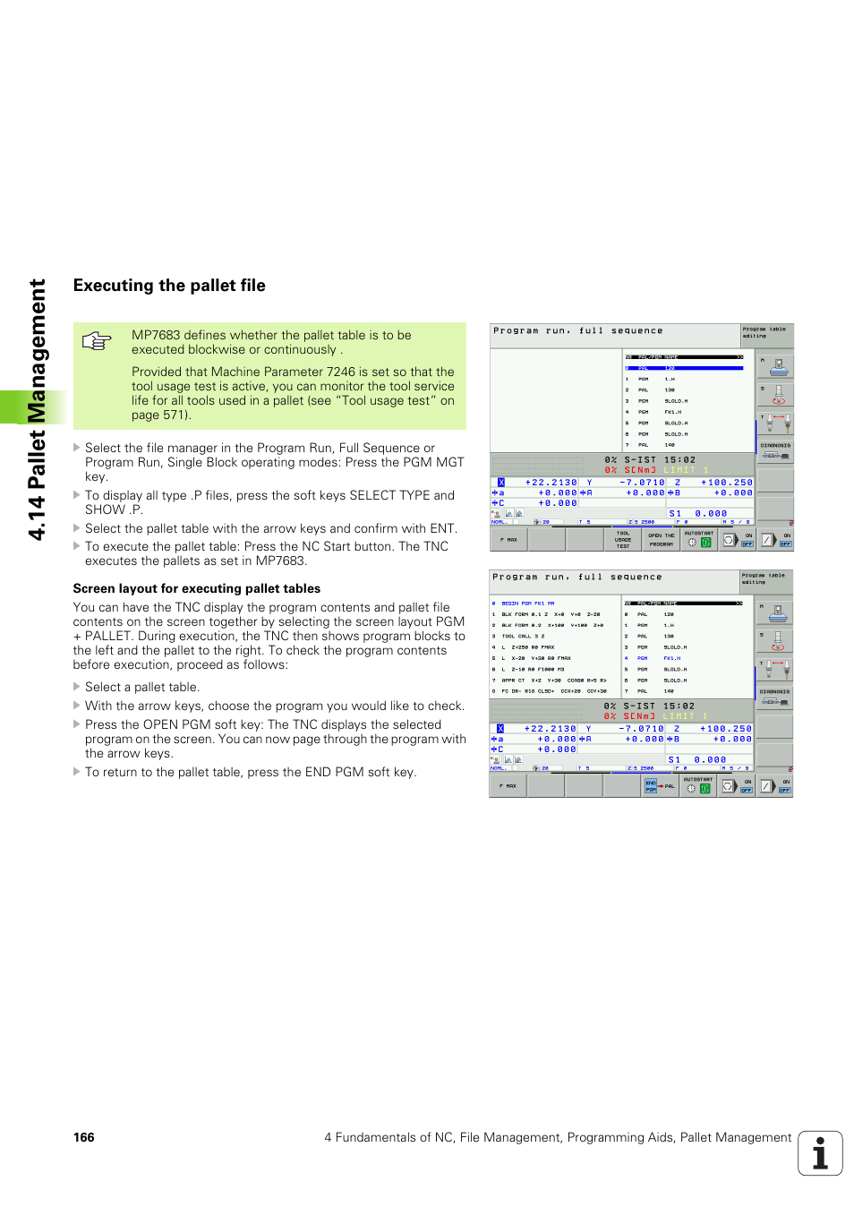 Executing the pallet file, 14 p a llet manag e ment | HEIDENHAIN iTNC 530 (340 49x-03) ISO programming User Manual | Page 166 / 675