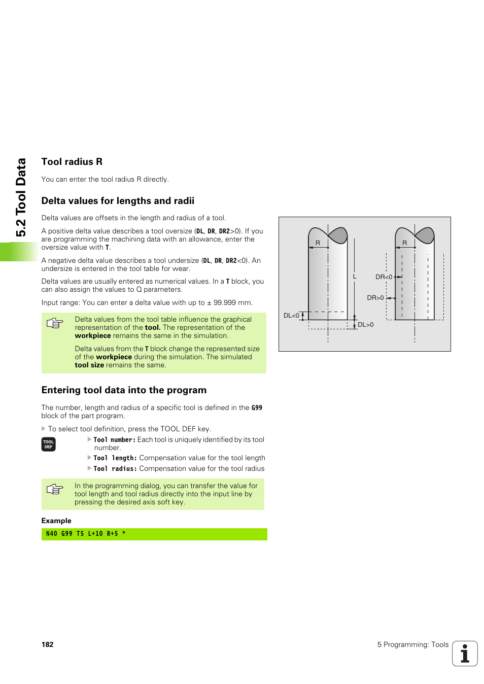 Tool radius r, Delta values for lengths and radii, Entering tool data into the program | 2 t o ol d ata | HEIDENHAIN iTNC 530 (340 49x-03) ISO programming User Manual | Page 182 / 675