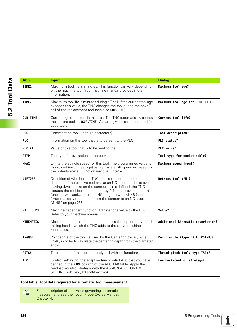 2 t o ol d ata | HEIDENHAIN iTNC 530 (340 49x-03) ISO programming User Manual | Page 184 / 675