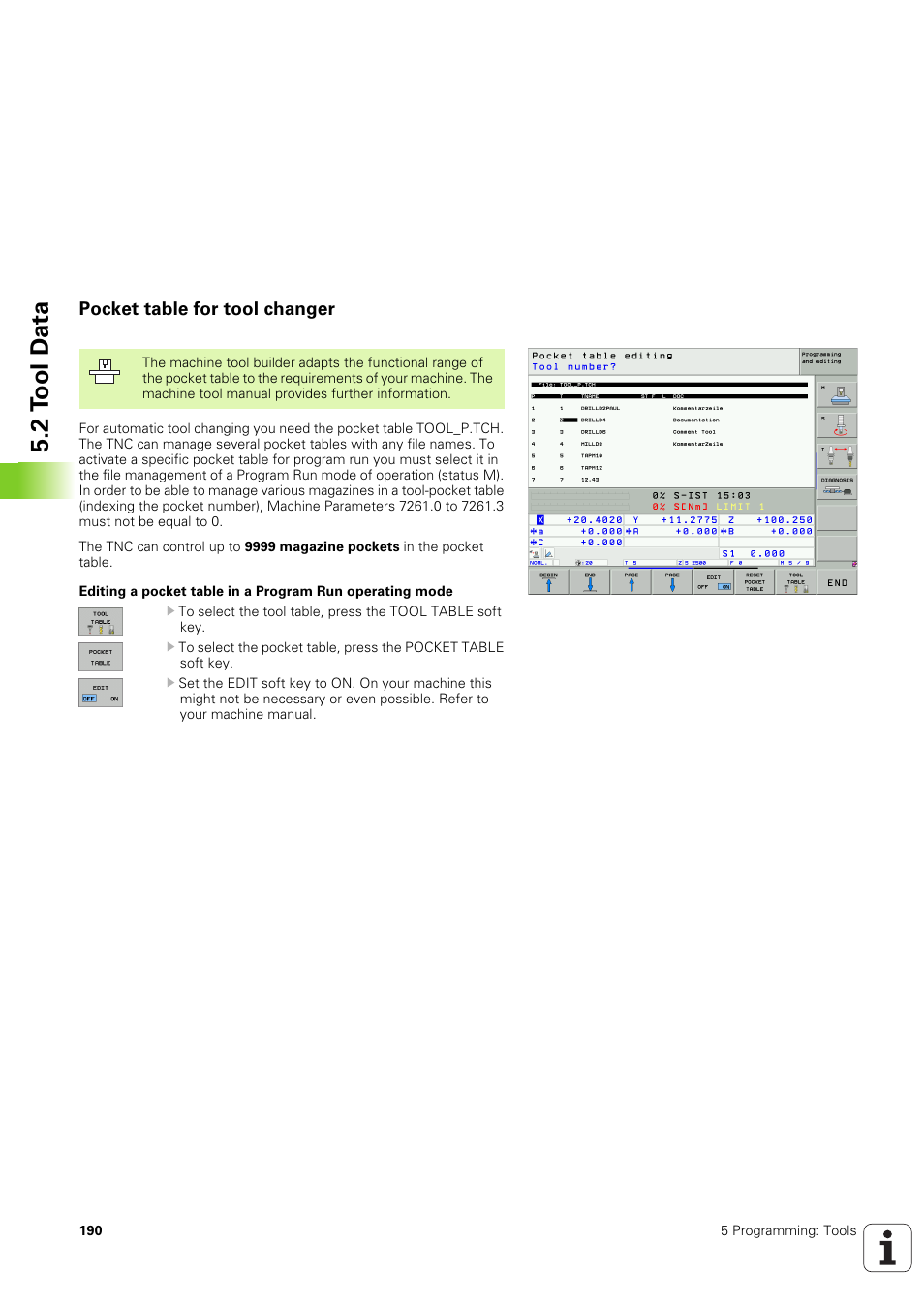 Pocket table for tool changer, 2 t o ol d ata | HEIDENHAIN iTNC 530 (340 49x-03) ISO programming User Manual | Page 190 / 675
