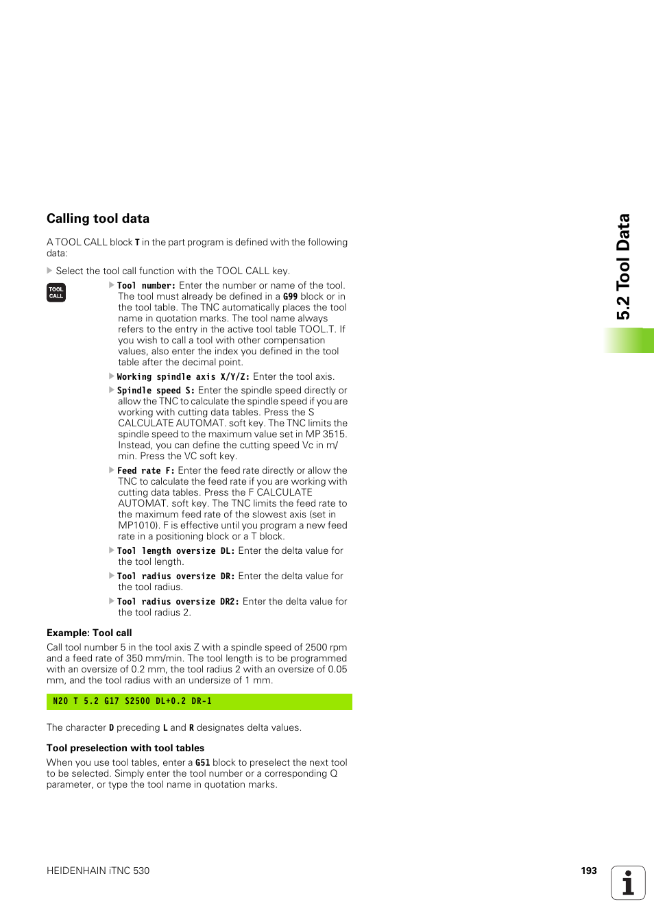 Calling tool data, 2 t o ol d ata | HEIDENHAIN iTNC 530 (340 49x-03) ISO programming User Manual | Page 193 / 675