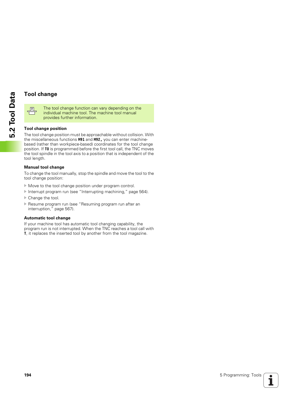 Tool change, 2 t o ol d ata | HEIDENHAIN iTNC 530 (340 49x-03) ISO programming User Manual | Page 194 / 675