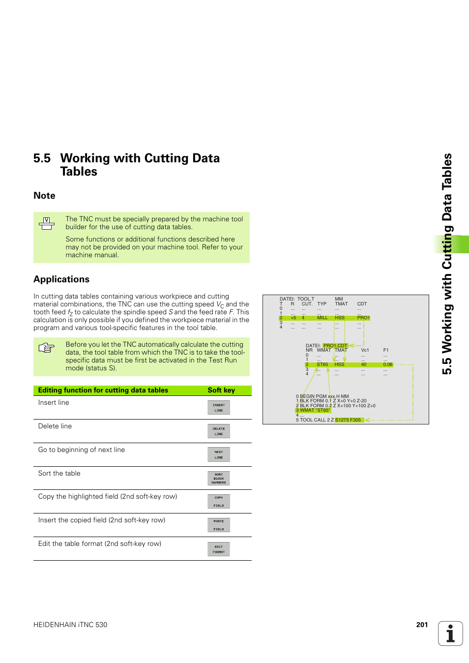 5 working with cutting data tables, Note, Applications | HEIDENHAIN iTNC 530 (340 49x-03) ISO programming User Manual | Page 201 / 675
