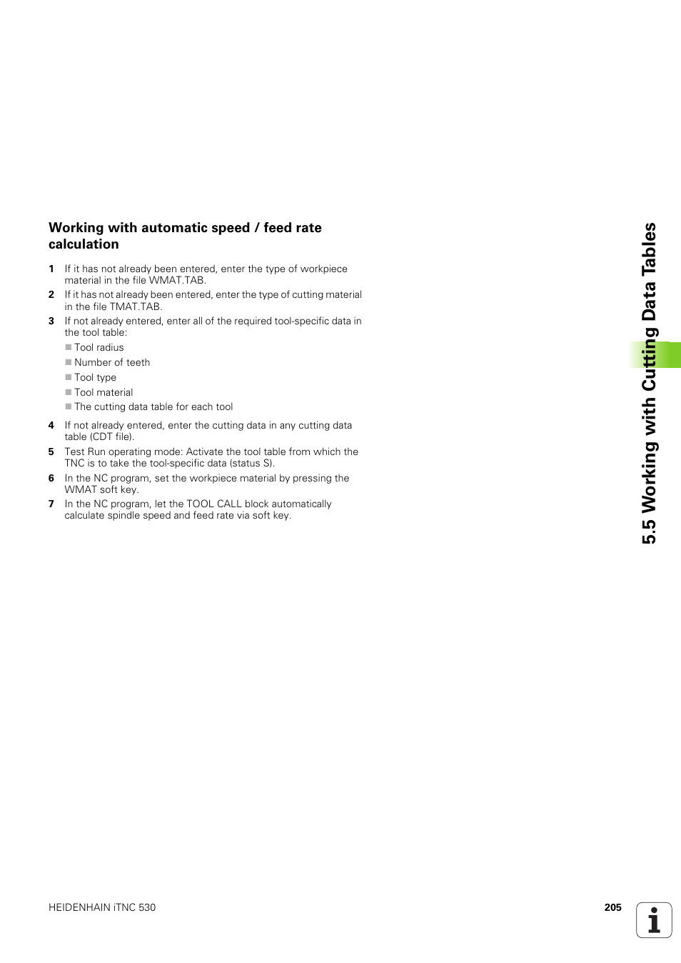 5 w o rk ing with cut ting d a ta t a bles | HEIDENHAIN iTNC 530 (340 49x-03) ISO programming User Manual | Page 205 / 675