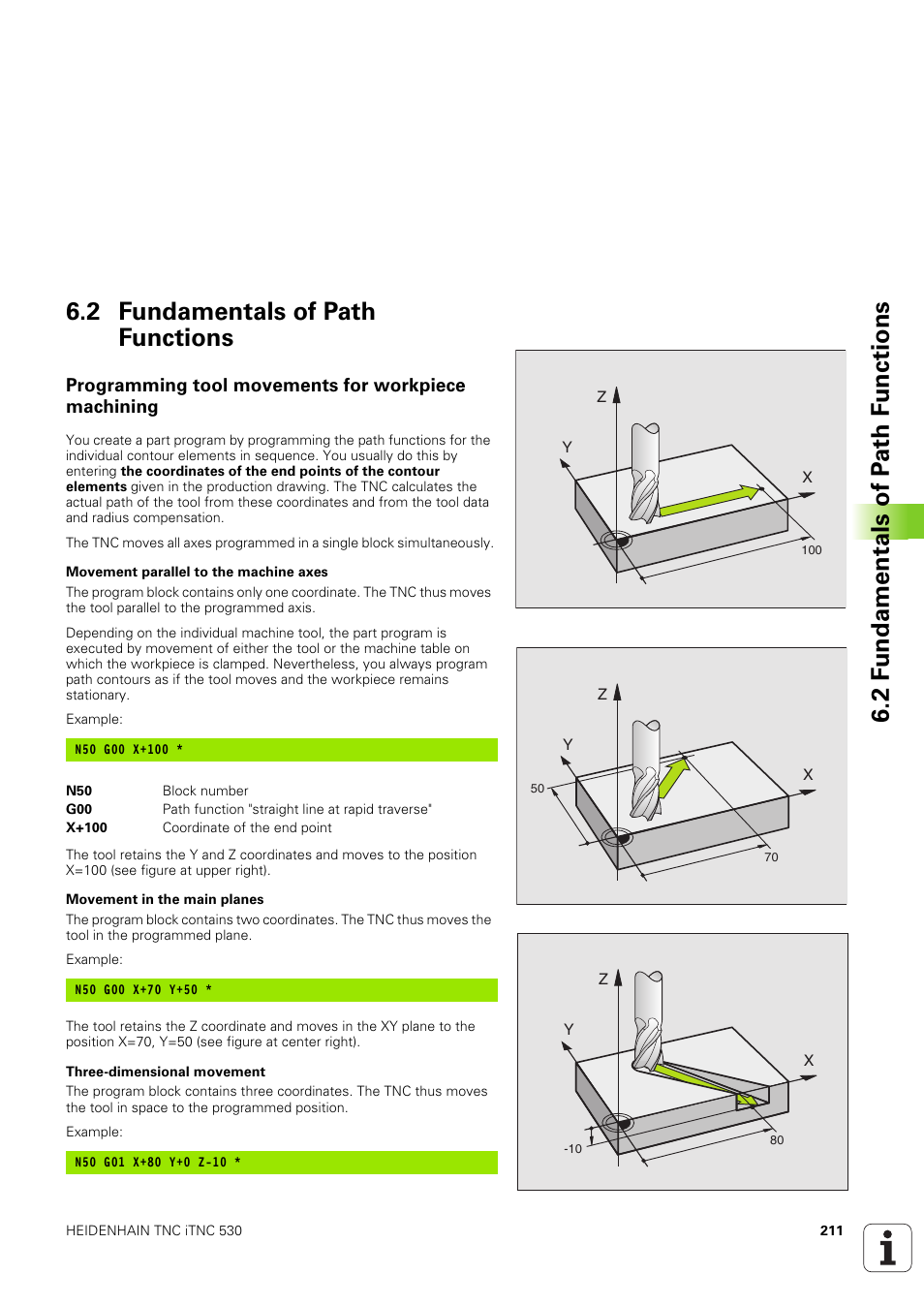 2 fundamentals of path functions, Programming tool movements for workpiece machining | HEIDENHAIN iTNC 530 (340 49x-03) ISO programming User Manual | Page 211 / 675