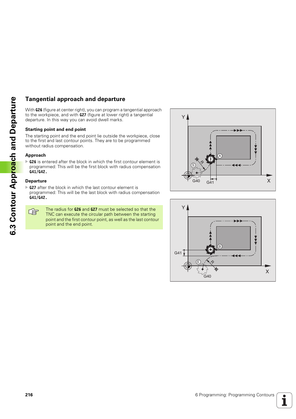 Tangential approach and departure, 3 cont our appr oac h and depar tur e | HEIDENHAIN iTNC 530 (340 49x-03) ISO programming User Manual | Page 216 / 675