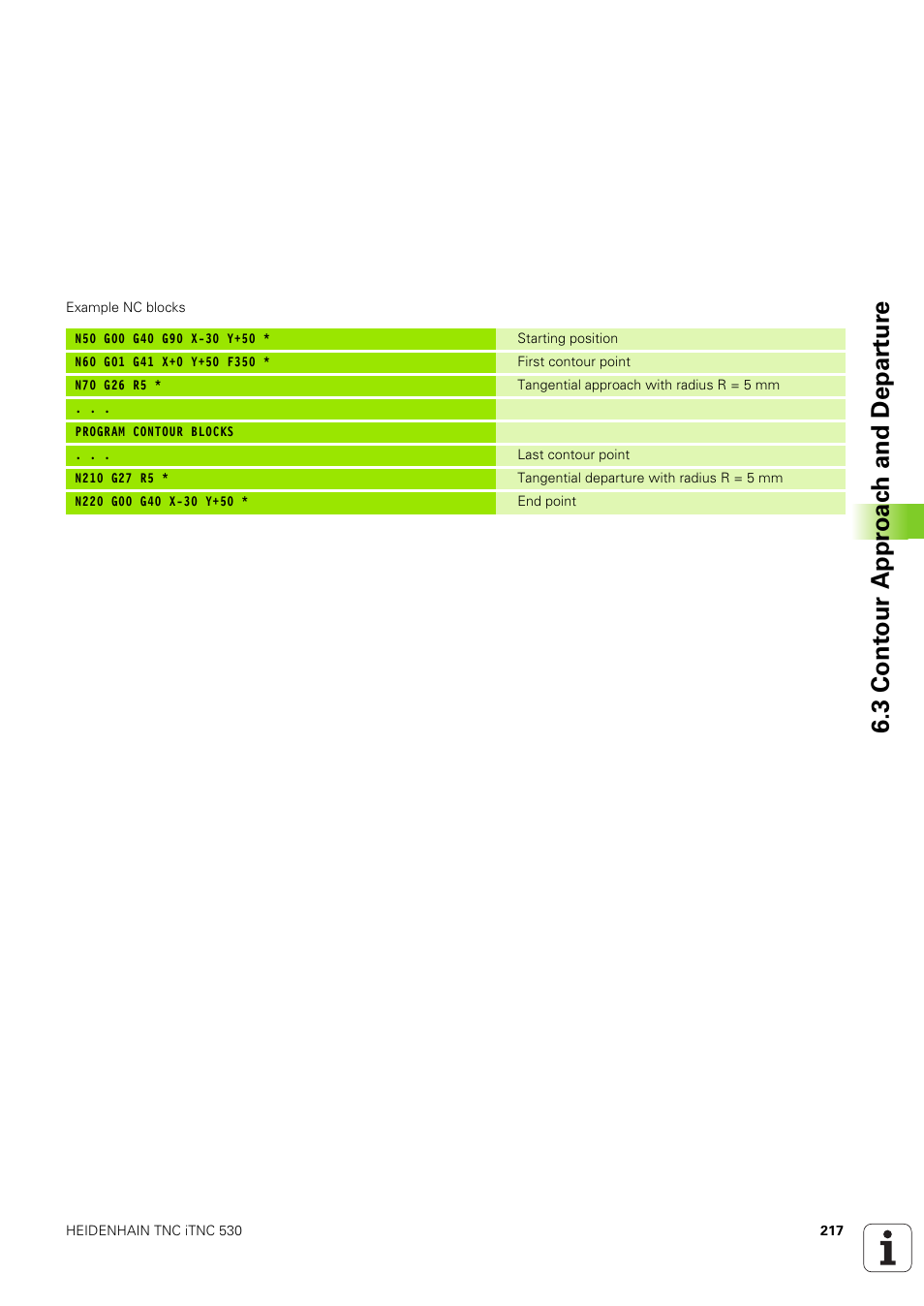 3 cont our appr oac h and depar tur e | HEIDENHAIN iTNC 530 (340 49x-03) ISO programming User Manual | Page 217 / 675