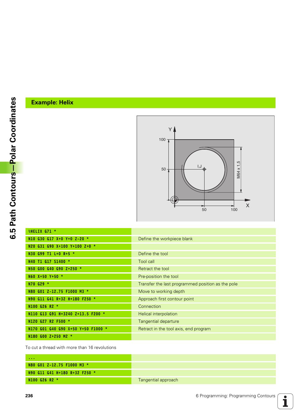 5 p ath cont ours—p olar coor dinat es, Example: helix | HEIDENHAIN iTNC 530 (340 49x-03) ISO programming User Manual | Page 236 / 675