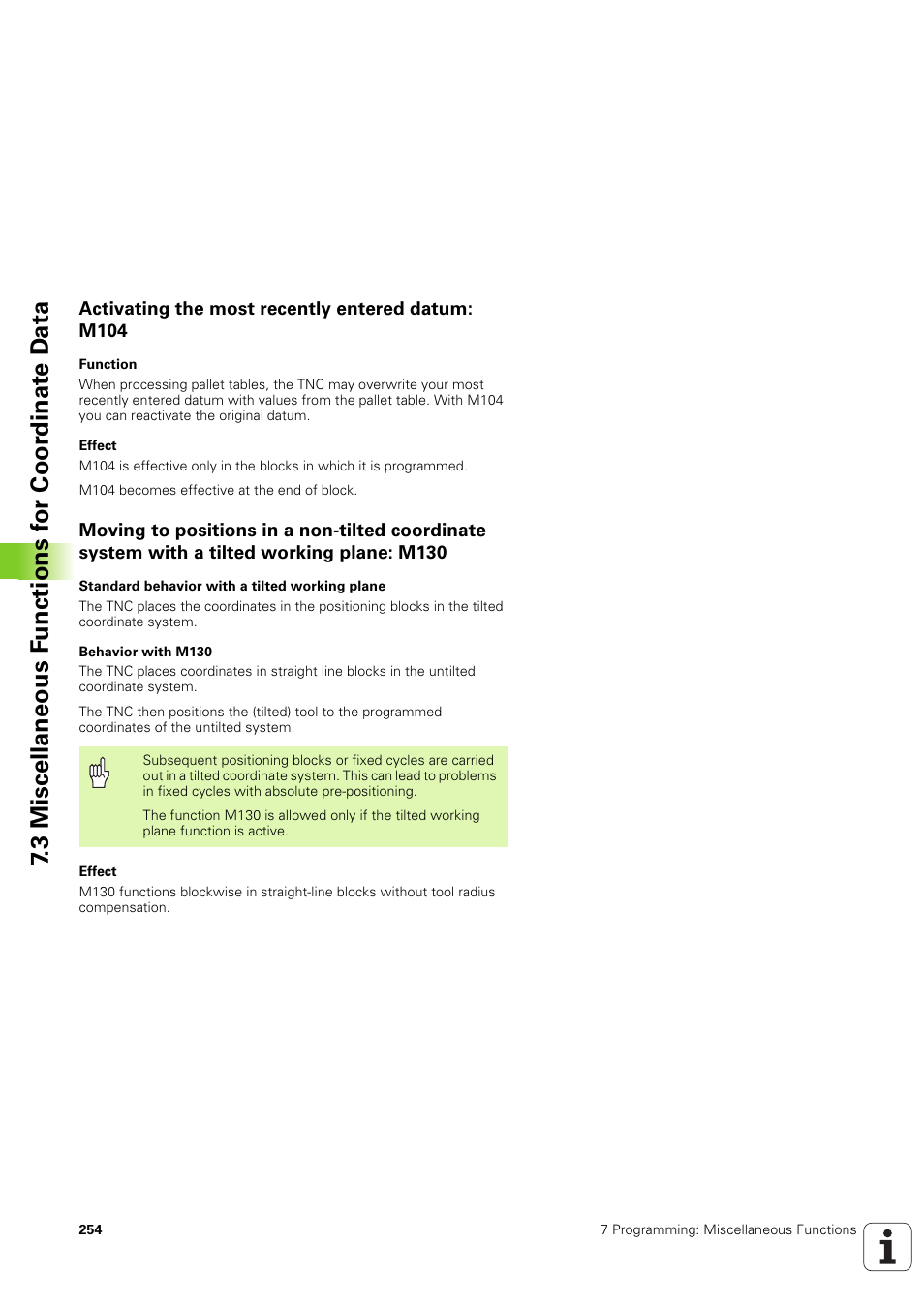 Activating the most recently entered datum: m104 | HEIDENHAIN iTNC 530 (340 49x-03) ISO programming User Manual | Page 254 / 675