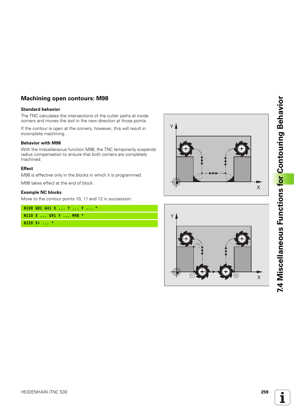 Machining open contours: m98 | HEIDENHAIN iTNC 530 (340 49x-03) ISO programming User Manual | Page 259 / 675
