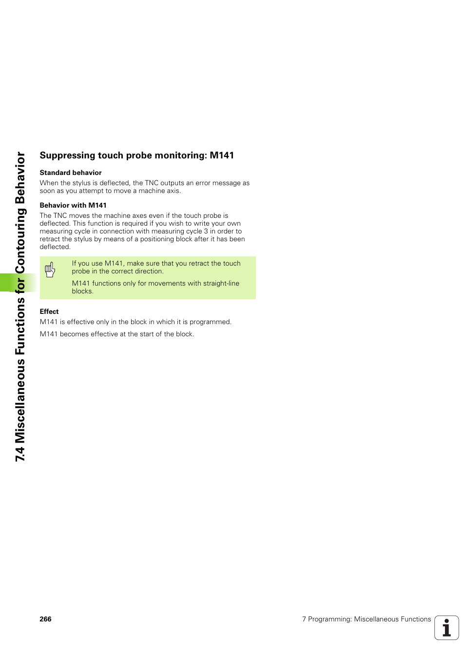 Suppressing touch probe monitoring: m141 | HEIDENHAIN iTNC 530 (340 49x-03) ISO programming User Manual | Page 266 / 675