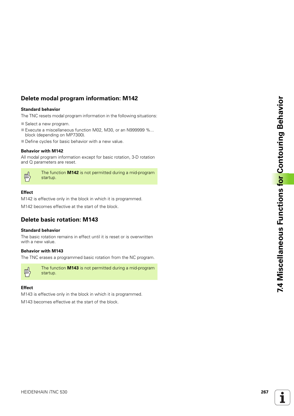 Delete modal program information: m142, Delete basic rotation: m143 | HEIDENHAIN iTNC 530 (340 49x-03) ISO programming User Manual | Page 267 / 675