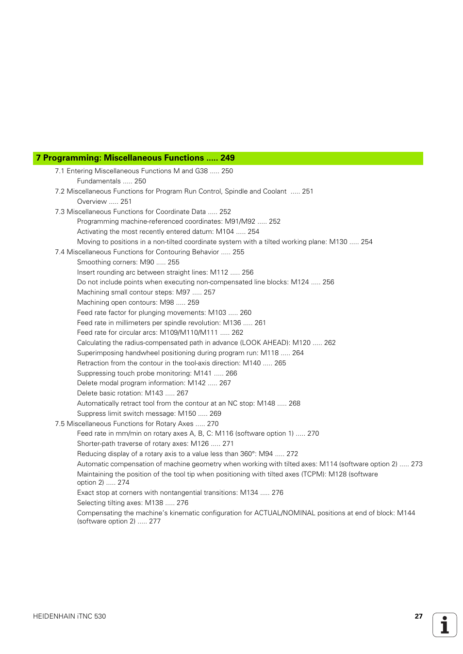 7 programming: miscellaneous functions, Programming: miscellaneous functions | HEIDENHAIN iTNC 530 (340 49x-03) ISO programming User Manual | Page 27 / 675
