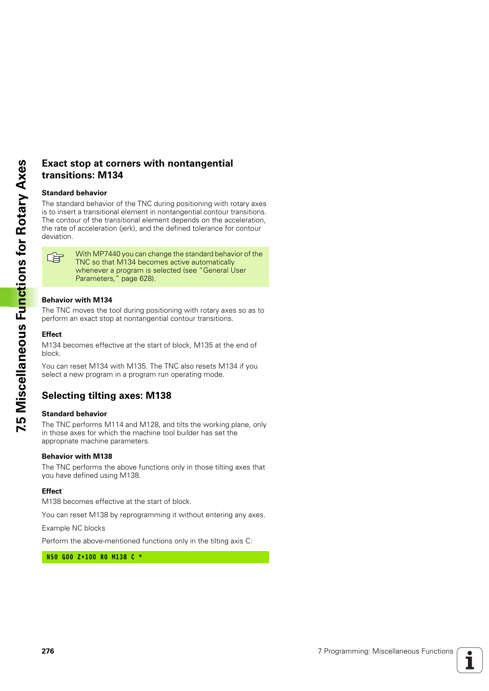 Selecting tilting axes: m138 | HEIDENHAIN iTNC 530 (340 49x-03) ISO programming User Manual | Page 276 / 675
