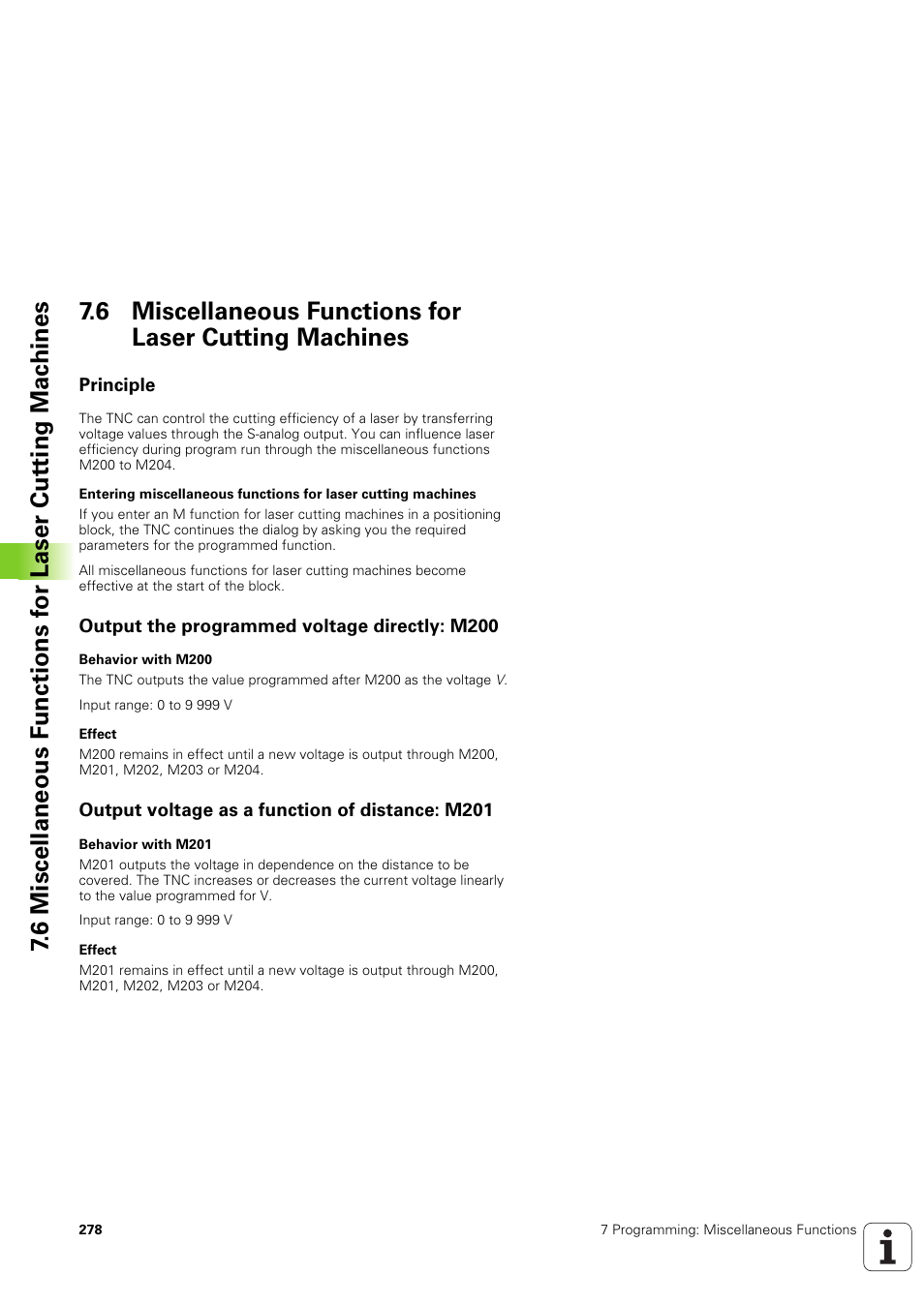 Principle, Output the programmed voltage directly: m200, Output voltage as a function of distance: m201 | HEIDENHAIN iTNC 530 (340 49x-03) ISO programming User Manual | Page 278 / 675