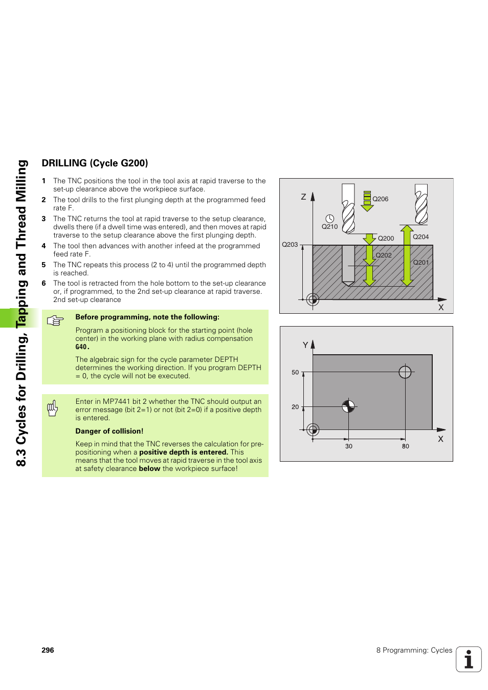 Drilling (cycle g200) | HEIDENHAIN iTNC 530 (340 49x-03) ISO programming User Manual | Page 296 / 675