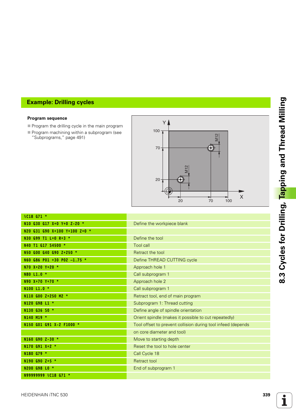 Example: drilling cycles | HEIDENHAIN iTNC 530 (340 49x-03) ISO programming User Manual | Page 339 / 675